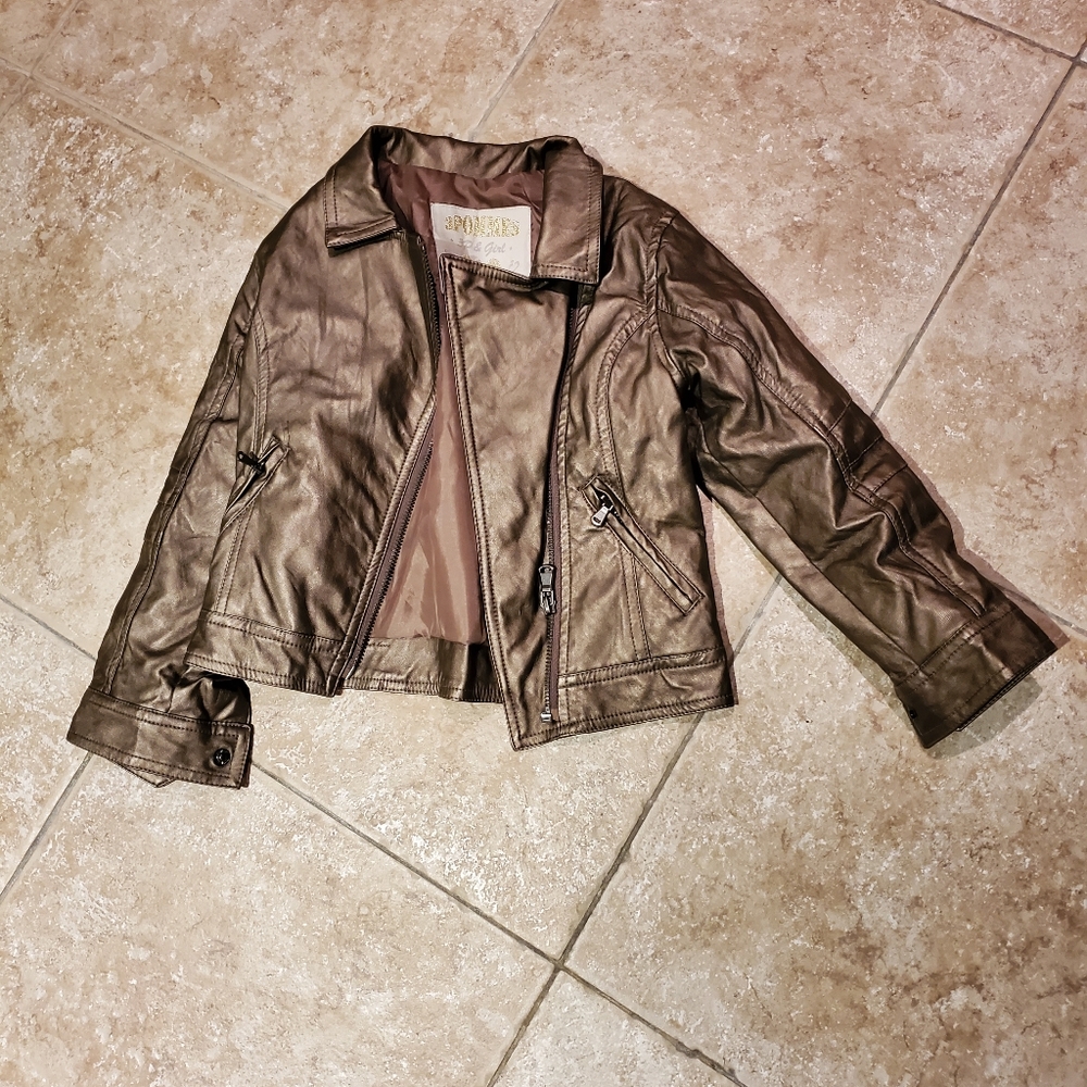 Girls metallic faux leather jacket
